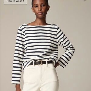 J. Crew blue and white boat neck tee shirt small NWT
